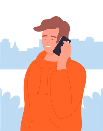 Menino falando ao telefone  Ilustração