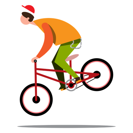 Menino fazendo acrobacias enquanto andava de bicicleta  Ilustração
