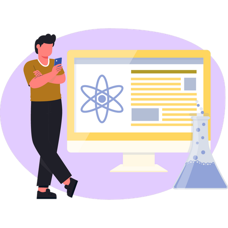 Garoto fazendo estudo de física online  Ilustração