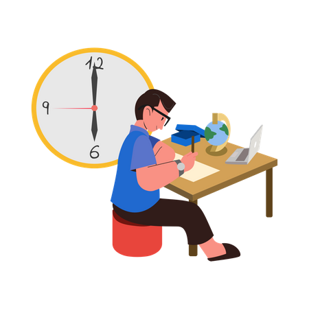 Garoto fazendo lição de casa  Ilustração
