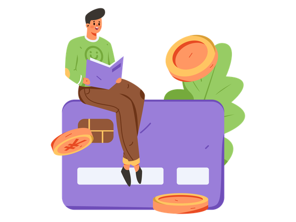 Garoto fazendo pagamento com cartão on-line  Ilustração