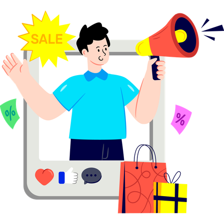 Garoto fazendo promoção de vendas  Ilustração