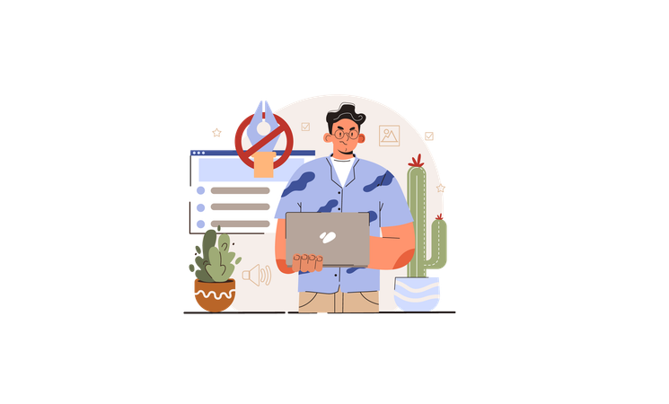Garoto fazendo um design de layout ruim  Illustration
