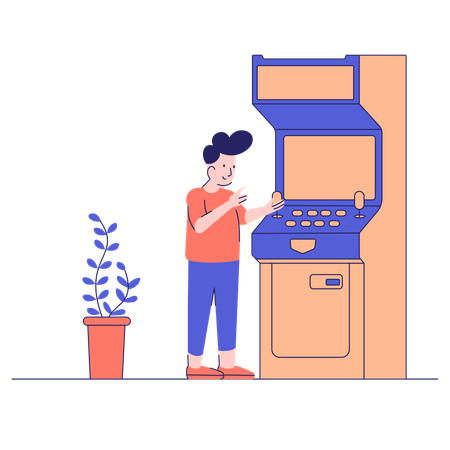 Garoto jogando jogos de arcade  Ilustração