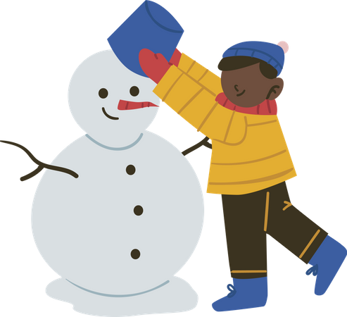 Garoto garoto faz boneco de neve  Ilustração