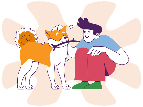 Menino mimando cachorro Shiba  Ilustração