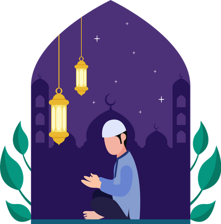 Menino muçulmano fazendo oração  Ilustração