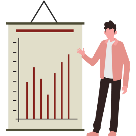 Menino olhando para o gráfico de negócios  Ilustração