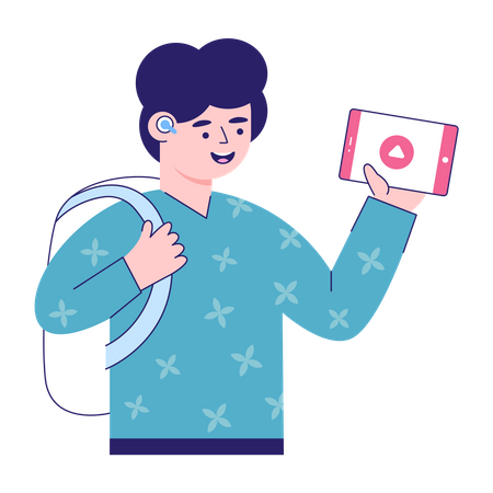 Garoto ouvindo podcast  Ilustração