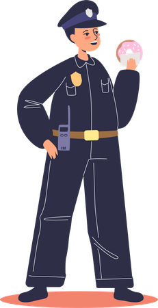 Policial garoto segurando donut  Ilustração