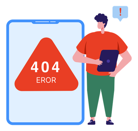 Menino preocupado com erro 404  Ilustração