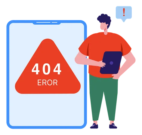 Menino preocupado com erro 404  Ilustração