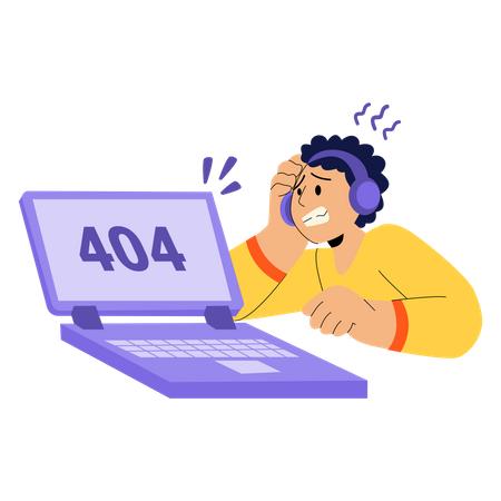 Menino preocupado com erro 404  Ilustração