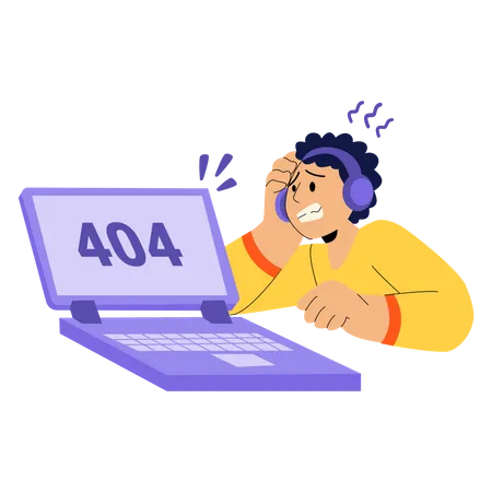 Menino preocupado com erro 404  Ilustração