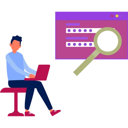 Garoto procurando senha de site  Ilustração