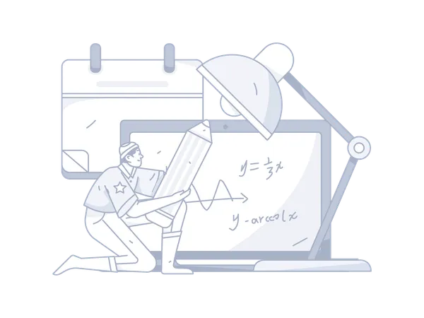 Menino tendo aula de matemática digital  Ilustração