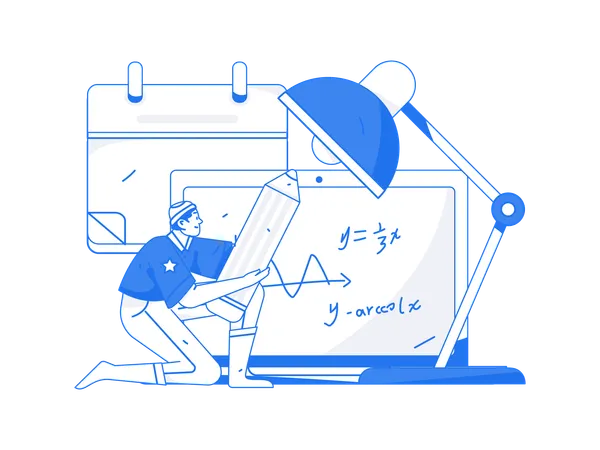 Menino tendo aula de matemática digital  Ilustração