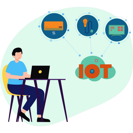 Garoto trabalhando em tecnologia iot  Ilustração