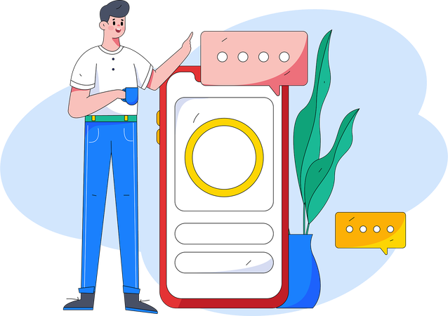 Garoto usando mídias sociais no telefone  Ilustração