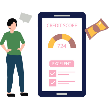Garoto verificando pontuação de crédito no celular  Ilustração