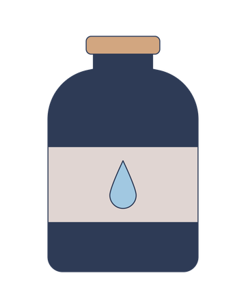 Garrafa de vidro escuro com rótulo de gota de água  Ilustração