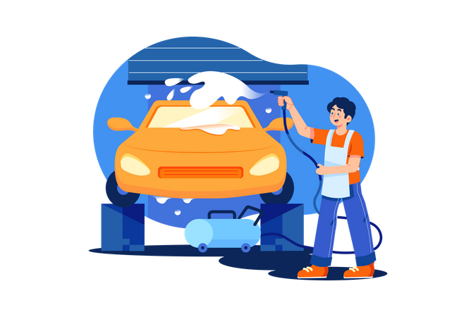 Garrage worker cleaning car  Illustration