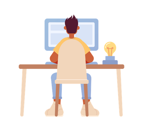 Type assis à table avec ordinateur  Illustration
