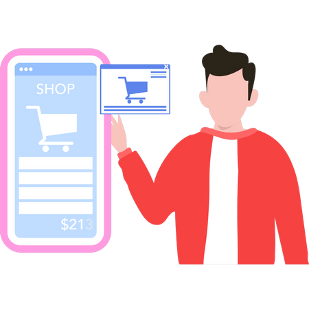 Un type qui conçoit une application de shopping  Illustration