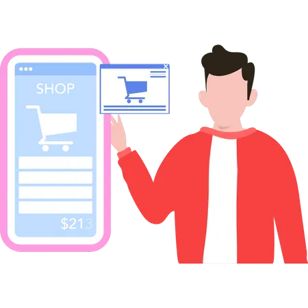 Un type qui conçoit une application de shopping  Illustration