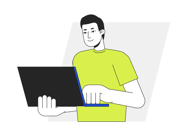 Mec debout avec un ordinateur portable  Illustration