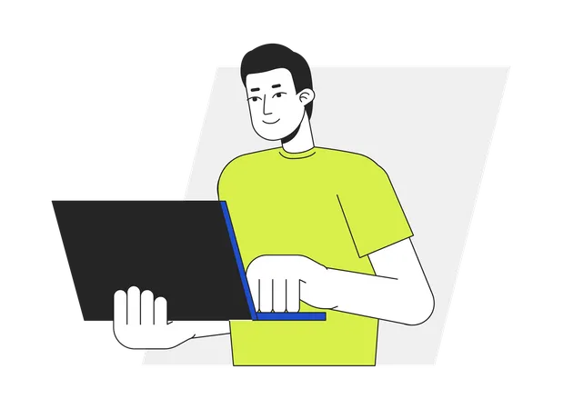 Mec debout avec un ordinateur portable  Illustration