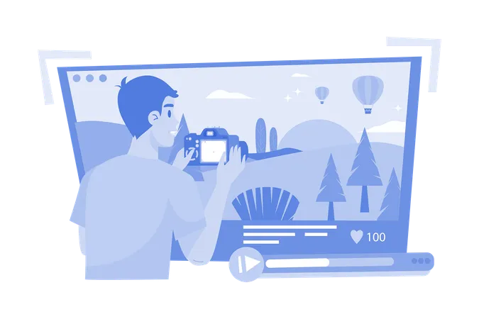 Un type enregistrant une vidéo vlog sur une caméra  Illustration