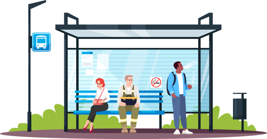 Un type qui fume à un arrêt de bus non fumeur  Illustration