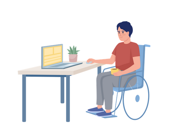 Homme handicapé travaillant sur un ordinateur portable  Illustration