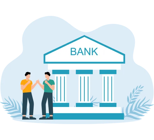 Les gars parlent de la banque en ligne  Illustration