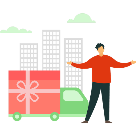 Un gars parle de la livraison de commandes en ligne  Illustration