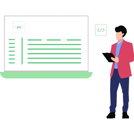 Un gars qui travaille sur le codage API  Illustration