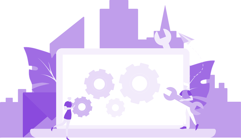 Les gars qui travaillent sur le développement de la vente au détail en ligne  Illustration