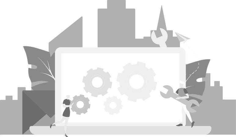 Les gars qui travaillent sur le développement de la vente au détail en ligne  Illustration