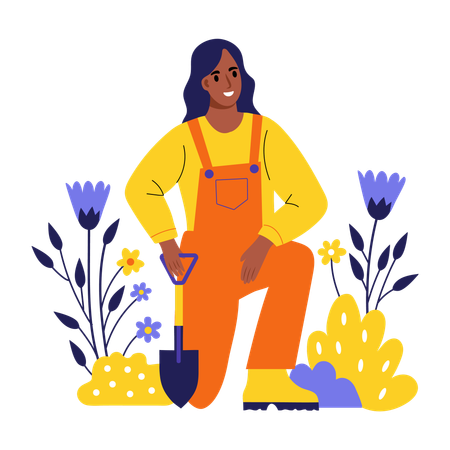 Gärtnerin bei der Gartenarbeit  Illustration