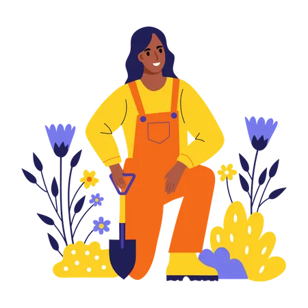Gärtnerin bei der Gartenarbeit  Illustration