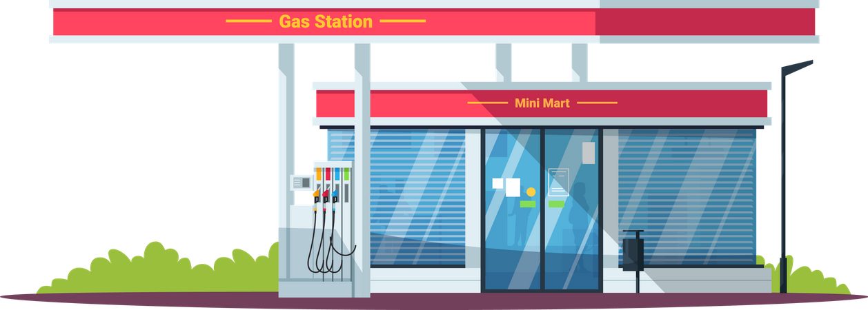Gas filling station with mini mart Illustration
