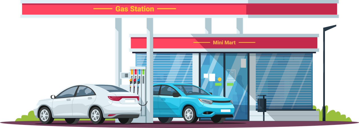 Gas, petrol station with cars  Illustration