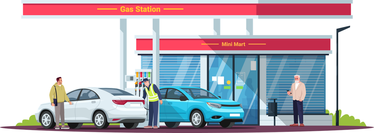 Gas station with people Illustration