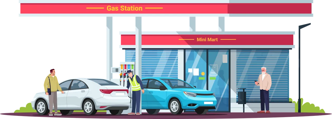 Gas station with people Illustration