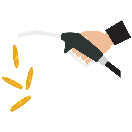 Gasoline fuel nozzle with a US dollar coin  イラスト