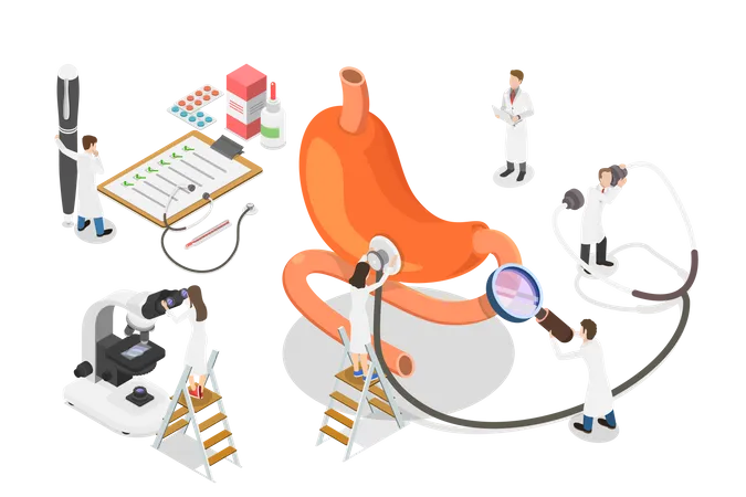 3 D Isometric Flat Vector Concept Of Gastroenterology Digestive System And Its Disorders Treatment Of Gastrointestinal Tract Illustration
