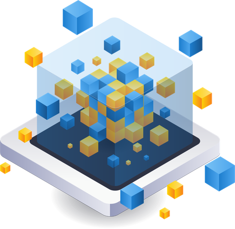 Gathering of technological blockchain abstract boxes  Illustration