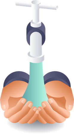 Gathering Water from Faucet by Hand  Illustration