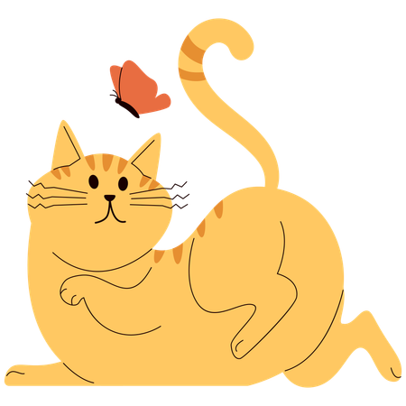 Gato brincando com borboleta  Illustration